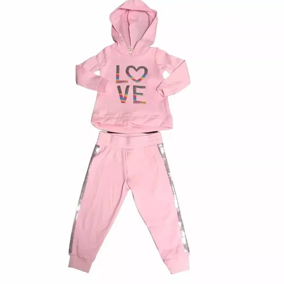 Btween‎ Baby Girls Leggings Fleece Hoodie Outfit Set Sz 24 Months Pink/Silver - Picture 2 of 10